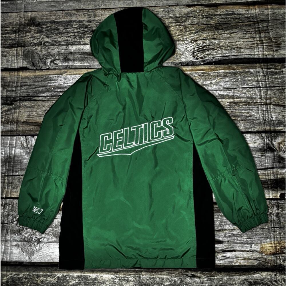 Y2K Reebok Boston Celtics Green Hooded Windbreaker Jacket NBA Youth Small